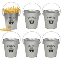 Gerimport Patat serveer emmertje - 6x - frites - zilver - metaal - 10 x 10 cm - serveren