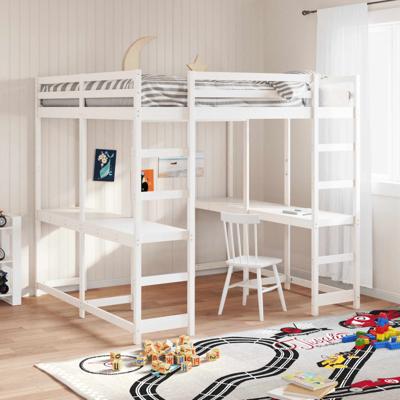 Hoogslaper met bureau en ladder grenenhout wit 160x200 cm