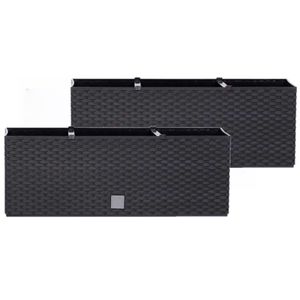 Set van 4x stuks kunststof Rato bloembak/plantenbak met irrigatiesysteem antraciet 51 x 19 x 18 cm