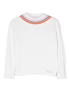 PUCCI Junior pull en maille torsadée à logo brodé - Blanc