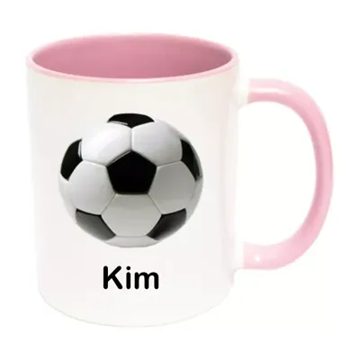 Voetbal mok met naam (roze)