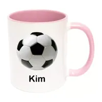Voetbal mok met naam (roze)