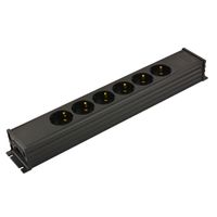 Spanningsblok 6 stopcontacten zwart 1154/6-2 6V AC166 aansluiting