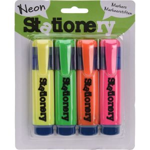 4x Markeerstiften/highlighters - oranje/geel/groen/roze - 18 cm