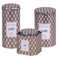 Bewaarblik - retro print - metaal - 3 maten - thee/koffie Bewaarblik - retro print - metaal - 3 maten - thee/koffie