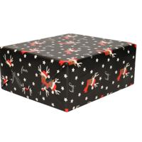 Luxe Kerst inpakpapier - cadeaupapier - zwart - Rendier en sterren - 1x rollen - 250 x 70 cm Luxe Kerst inpakpapier - cadeaupapier - zwart - Rendier en sterren - 1x rollen - 250 x 70 cm