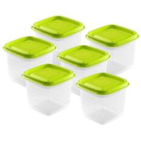 Vershoudbakjes Hega - set van 6x stuks - 0.7 liter - transparant/lime groen - L11 x B11 x H12 cm - thumbnail