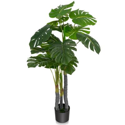 120 cm Kunstmatige Boom met 20 Grote Bladeren Cement Pot Realistisch Mos Groenblijvende Potplanten voor Binnen en Buiten