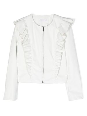 Monnalisa sweat zippé à volants - Blanc