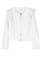 Monnalisa sweat zippé à volants - Blanc