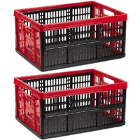 Forte Plastics 2x stuks boodschappen kratten opvouwbaar zwart/rood 48 x 35 x 24 cm - thumbnail