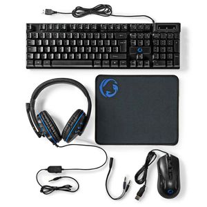 Gaming Combo Kit | 5-in-1 | Toetsenbord, Koptelefoon, Muis en Muismat | Zwart | AZERTY | Frans