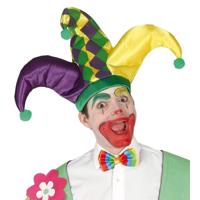 Fiestas Guirca Hofnar luxe muts - paars/groen/geel - voor volwassenen - Harlekijn - Clown