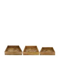 DKNC - Dienblad Dennis - Mango hout - 37x37x8 cm - Set van 3 - Natuurlijk - thumbnail