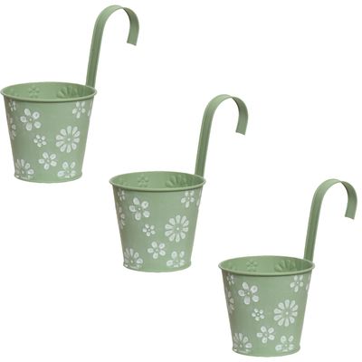 3x stuks bloempotten ophangbaar - zink - 14 x 24 cm - lichtgroen