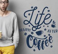 Tekst stickers life begins after coffee