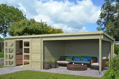 Outdoor Life Products | Tuinhuis met Overkapping Olenka 710 x 330 | Geïmpregneerd | Olijfgroen