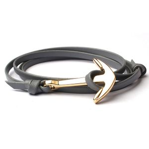 Anker armband leren koord grijs met goud