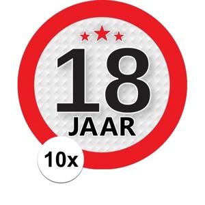 10x 18 jaar leeftijd sticker - rond - dia 9 cm - 18 jaar verjaardag/jubileum/leeftijd versiering