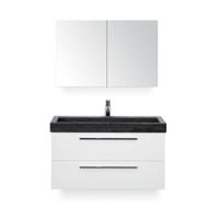 Seville Badmeubelset 100 cm - Wit Hoogglans - Wastafel Hardsteen Wit Lucca - met Spiegelkast