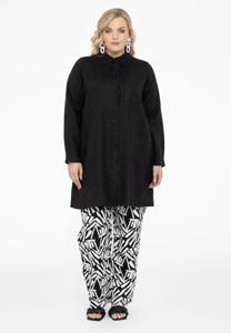 Yoek Blouse met zakken LINNEN | Zwart | Maat 54/56