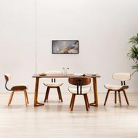 Eetkamerstoelen 4 st gebogen hout en kunstleer crèmekleurig