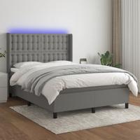 Boxspring met matras en LED stof donkergrijs 140x190 cm