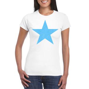 Verkleed T-shirt voor dames - ster - wit - blauw glitter - carnaval/themafeest