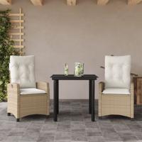 3-delige Tuinset met kussens poly rattan beige