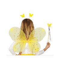 Verkleed set vlinder - vleugels/diadeem/toverstokje - geel - kinderen - Carnavalskleding/accessoires - thumbnail
