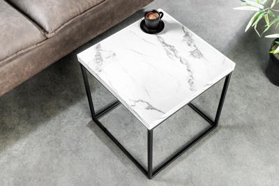 Moderne bijzettafel ARCHITECTURE 45cm Wit Marmeren Design Metalen Frame - 44761