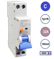 Aardlekautomaat 32A C KAR 100mA 2 polig 18mm breed Kema Keur 230V automaat en aardlek in een module