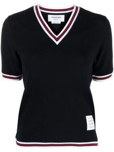 Thom Browne t-shirt rayé à col v - Bleu