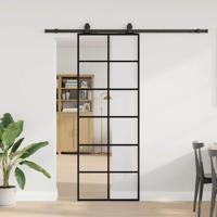 Schuifdeur met beslagset 76x205 cm ESG glas zwart