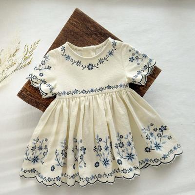 Bon&Bon Newborn Baby Girl Plant & Floral Pattern Round Neck Short Sleeve Waist Fit Dress Beige / 6-9M