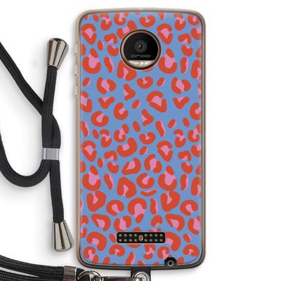 Leopard blue: Motorola Moto Z Force Transparant Hoesje met koord