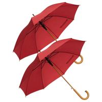 Rainmaster paraplu met houten handvat - 2x - rood scherm - Dia 103 cm