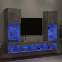 5-delige Tv-wandmeubelset met LED bewerkt hout betongrijs
