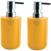 Zeeppompje/zeepdispenser Porto - 2x - PS kunststof - saffraan geel/zilver - 7 x 16 cm - 260 ml