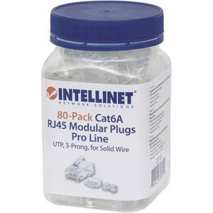 Intellinet Kabel Intellinet verpakking van 80 stuks Cat6A modulaire RJ45-stekkers Pro Line UTP 3-voudige klem voor massieve draad 80 stekkers in pot 50 μ