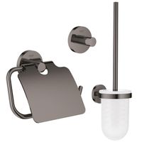 GROHE Essentials Toilet accessoireset 3-delig met toiletborstelhouder, handdoekhaak en toiletrolhouder met klep hard graphite sw99000/sw99016/sw99040/