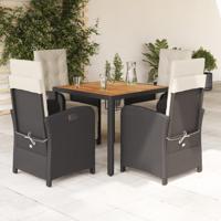 5-delige Tuinset met kussens poly rattan zwart