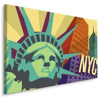 Schilderij - Kleurvol New York City, Vrijheidsbeeld, Premium Print - thumbnail