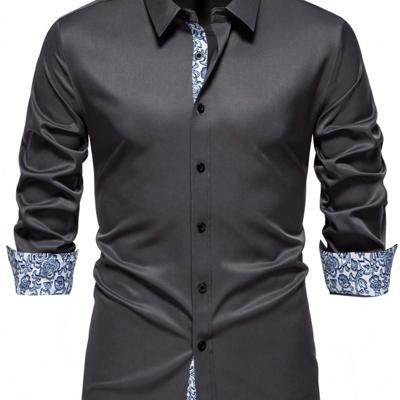 Bon&Bon Men's Floral Patchwork Long Sleeve Shirt | White Casual Work Grey / XL Bon&Bon Men's Floral Patchwork Long Sleeve Shirt | White Casual Work Grey / XL