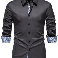 Bon&Bon Men's Floral Patchwork Long Sleeve Shirt | White Casual Work Grey / XL