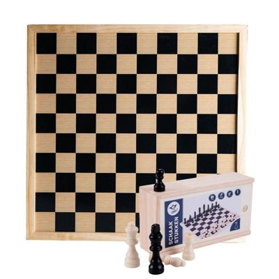Houten schaakbord/dambord van 40 x 40 cm - met 32x stuks schaakstukken - Schaakspel