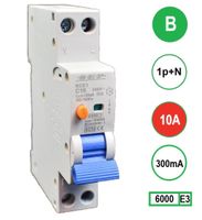 Aardlekautomaat 10A B KAR 300mA 2 polig 18mm breed Kema Keur 230V automaat en aardlek in een module
