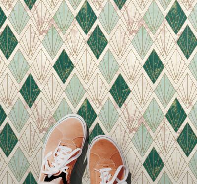 Vinyl tapijt badkamer Art deco zeegroen patroon Vinyl tapijt badkamer Art deco zeegroen patroon
