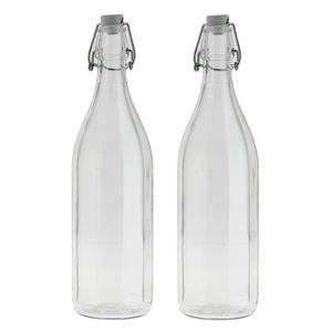 Set van 10x stuks glazen fles transparant met beugeldop van 1 liter/1000 ml