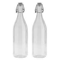 Set van 10x stuks glazen fles transparant met beugeldop van 1 liter/1000 ml - thumbnail